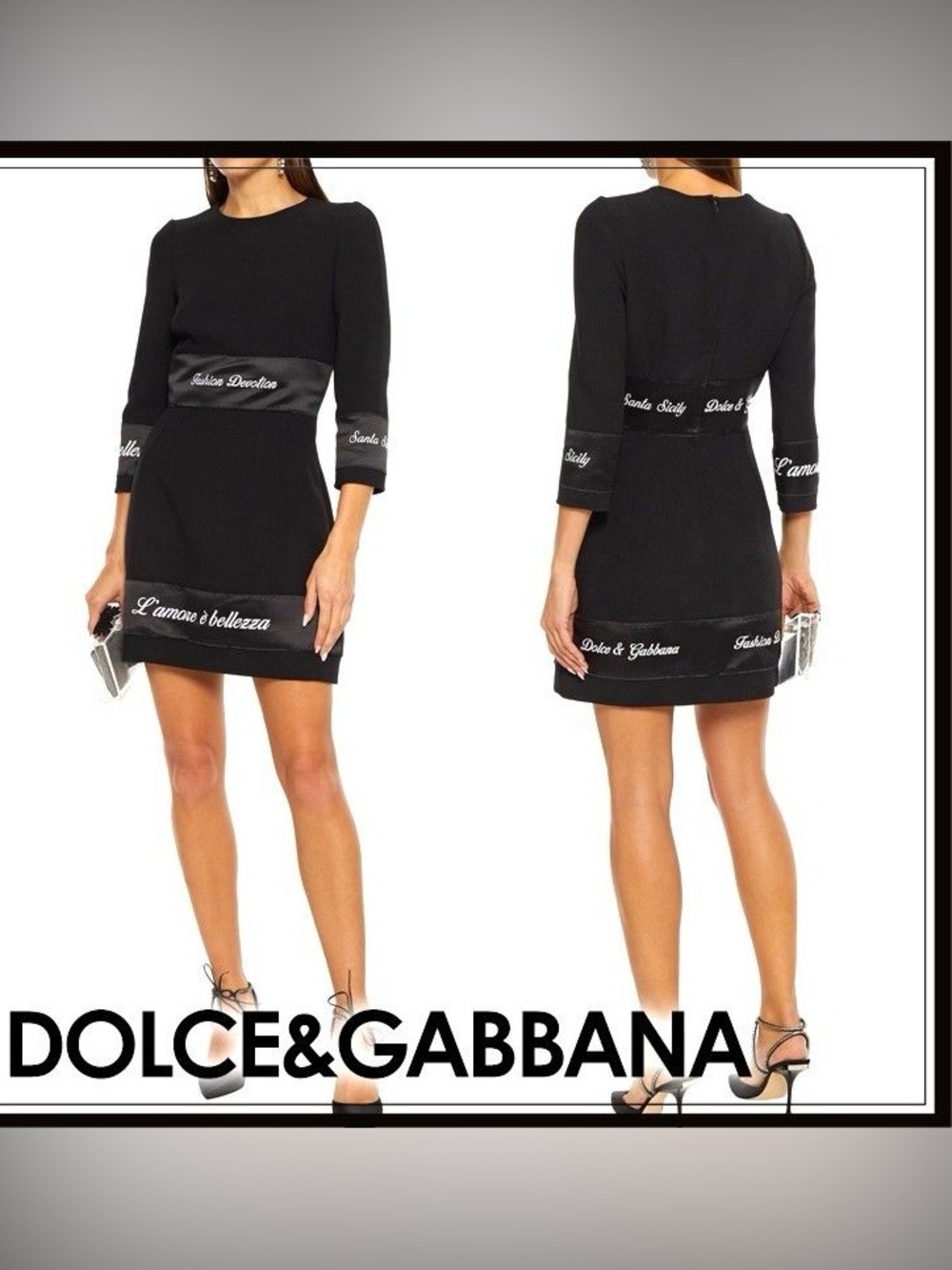 Dolce & Gabbana Black Fashion Devotion Embroidered Wool Dress